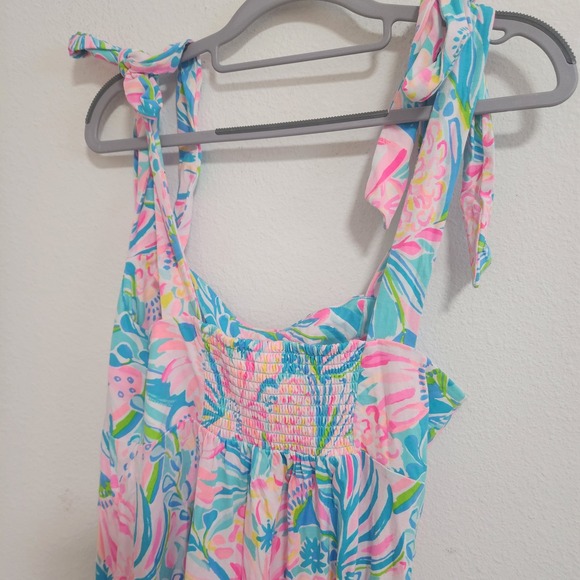 Lilly Pulitzer Maxi Dress Tie Strap Sleeveless Pink Blue Floral Women's M - Picture 6 of 7